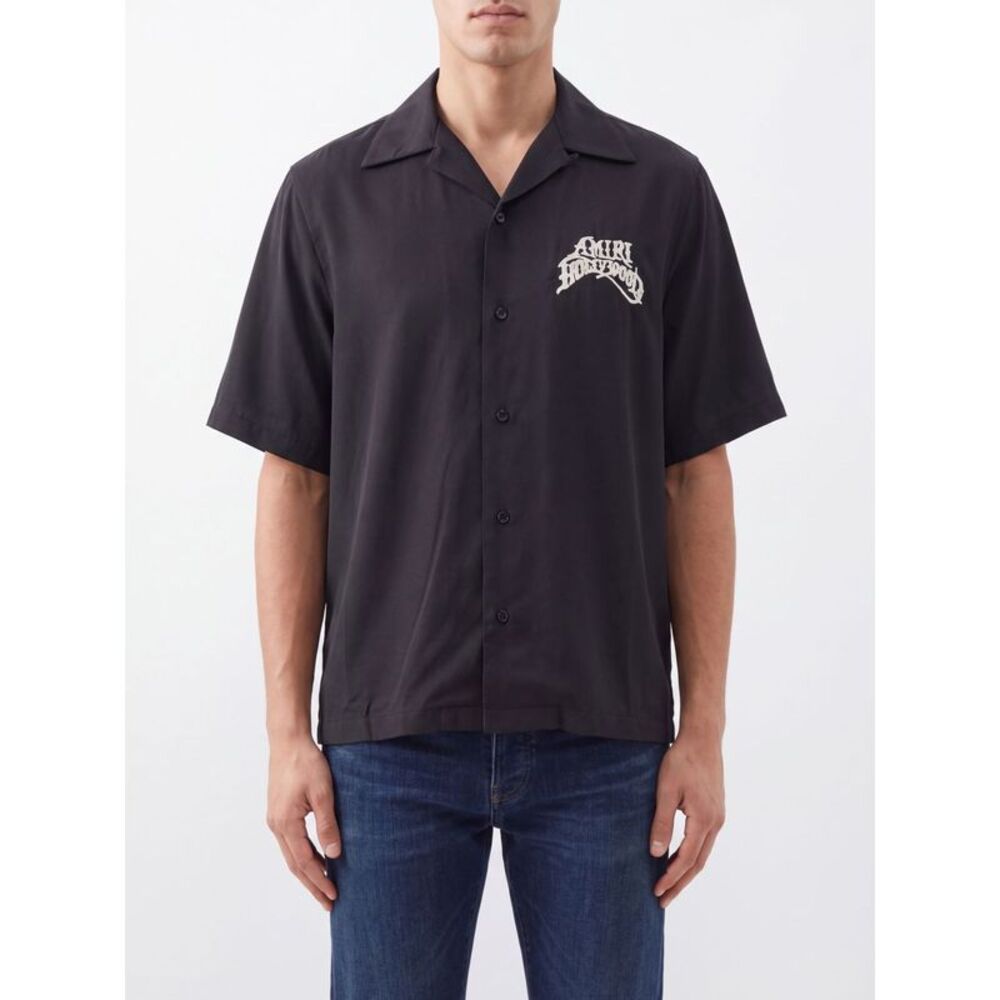 Amiri Men Amiri Short-Sleeved Modal Shirt With Back Logo And Cuban Collar